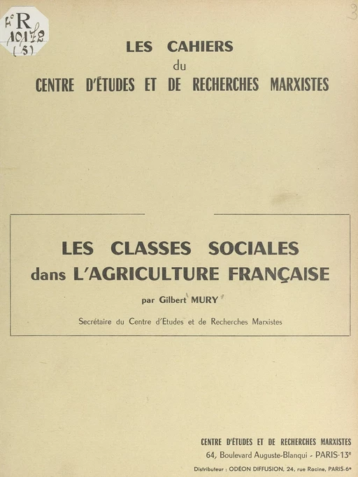 Les classes sociales dans l'agriculture française - Gilbert Mury - FeniXX réédition numérique