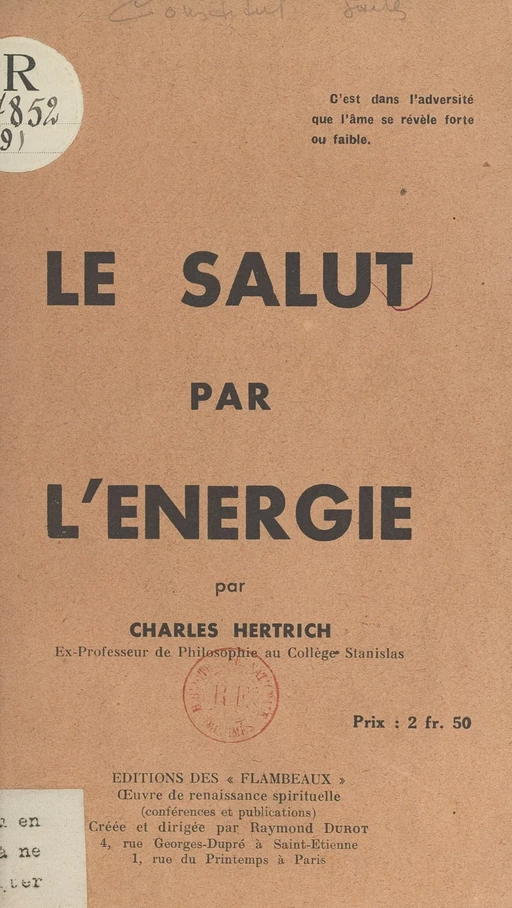 Le salut par l'énergie - Charles Hertrich - FeniXX réédition numérique