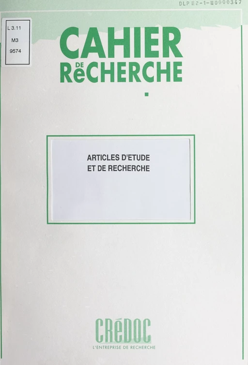 Articles d'étude et de recherche - Philippe Moati, Annie Perraud, Laurent Pouquet - FeniXX réédition numérique