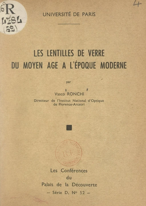 Les lentilles de verre du Moyen Âge à l'époque moderne - Vasco Ronchi - FeniXX réédition numérique