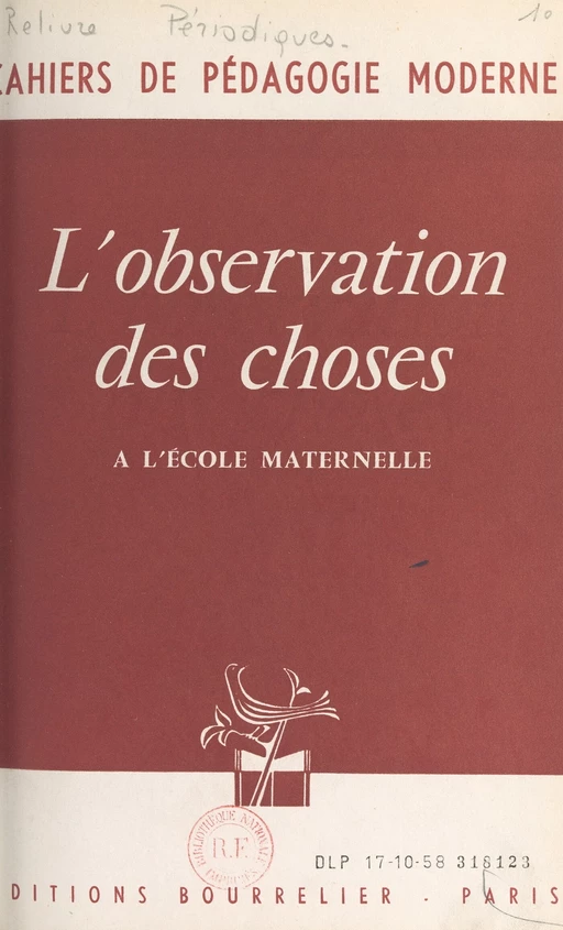 L'observation des choses à l'école maternelle - Françoise Léandri, Antoinette Sala - FeniXX réédition numérique