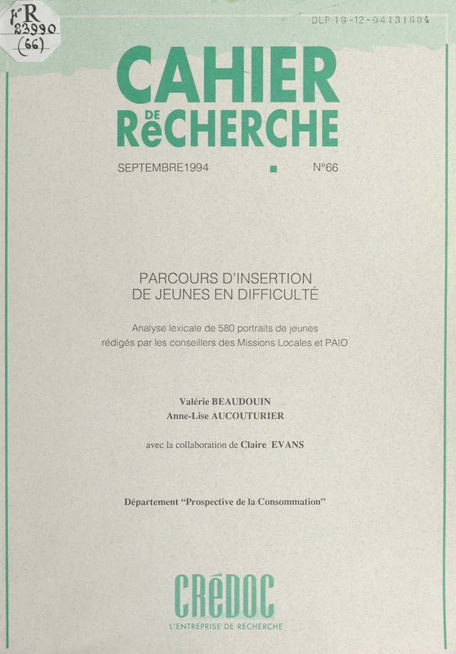 Parcours d'insertion de jeunes en difficulté - Anne-Lise Aucouturier, Valérie Beaudouin - FeniXX réédition numérique