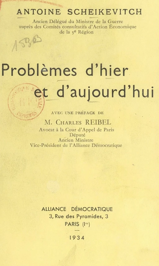 Problèmes d'hier et d'aujourd'hui - Antoine Scheikevitch - FeniXX réédition numérique