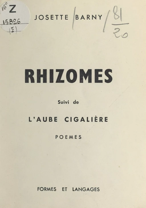 Rhizomes - Josette Barny - FeniXX réédition numérique