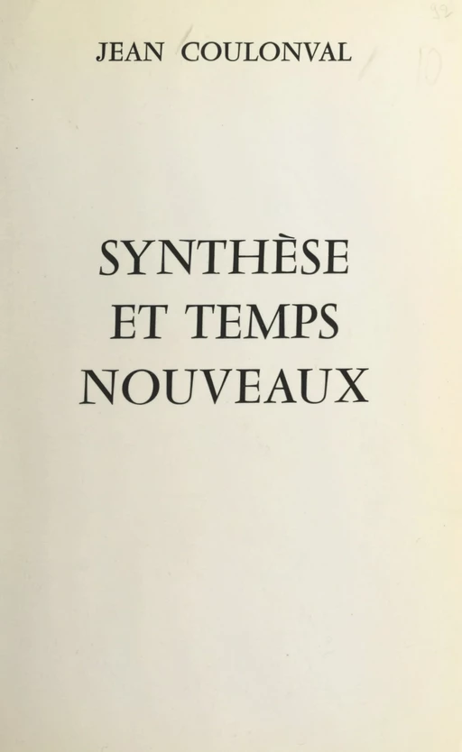 Synthèse et temps nouveaux - Jean Coulonval - FeniXX réédition numérique