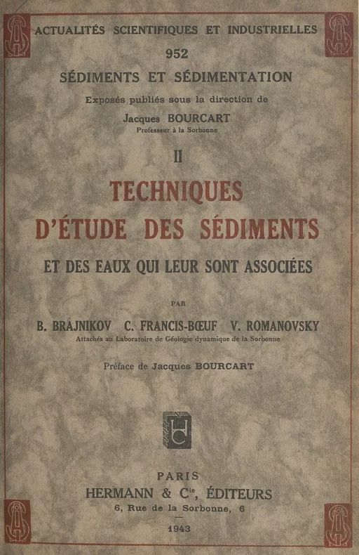 Techniques d'étude des sédiments et des eaux qui leur sont associées - B. Brajnikov, Claude Francis-Bœuf, Vsevolod Romanovsky - FeniXX réédition numérique