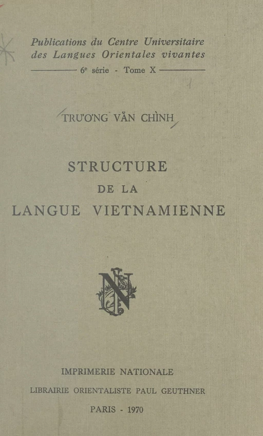 Structure de la langue vietnamienne -  Tru'O'Ng Vǎn Chình - FeniXX réédition numérique