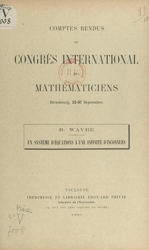 Un système d'équations à une infinité d'inconnues - Rolin Louis Wavre - FeniXX réédition numérique