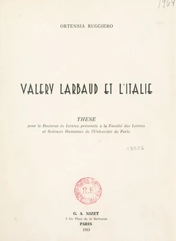 Valery Larbaud et l'Italie