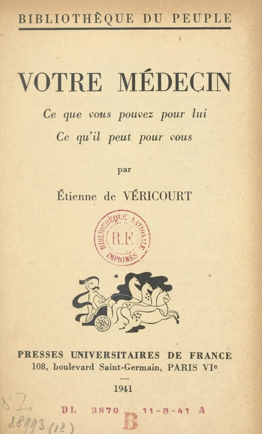 Votre médecin - Étienne de Véricourt - (Presses universitaires de France) réédition numérique FeniXX