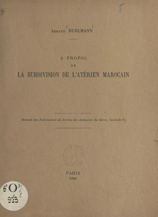 À propos de la subdivision de l'atérien marocain - Armand Ruhlmann - FeniXX réédition numérique