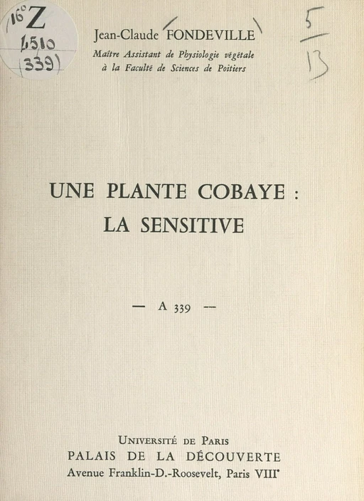 Une plante cobaye : la sensitive - Jean-Claude Fondeville - FeniXX réédition numérique