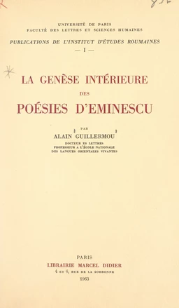 La genèse intérieure des poésies d'Eminescu