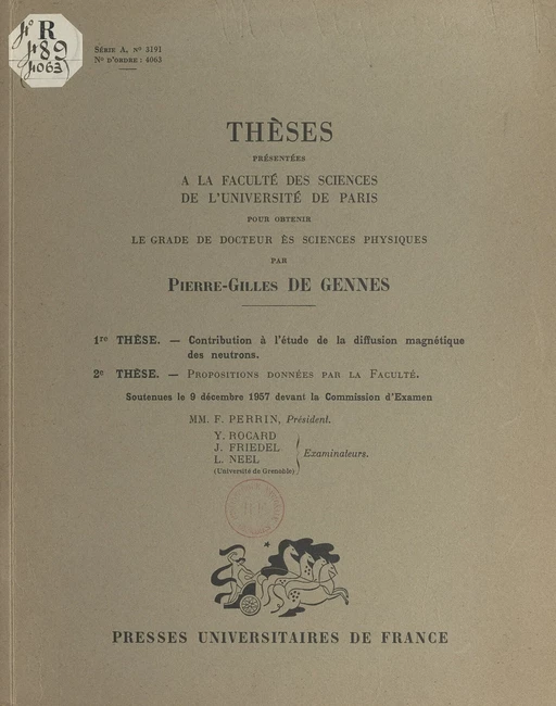 Contribution à l'étude de la diffusion magnétique des neutrons - Pierre-Gilles de Gennes - FeniXX rédition numérique