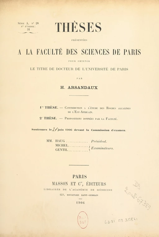 Contribution à l'étude des roches alcalines de l'Est-africain - Henri Arsandaux - FeniXX réédition numérique