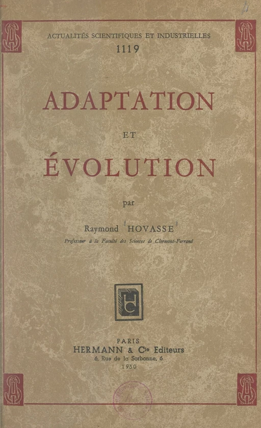 Adaptation et évolution - Raymond Hovasse - FeniXX réédition numérique