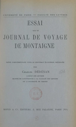 Essai sur le Journal de voyage, de Montaigne