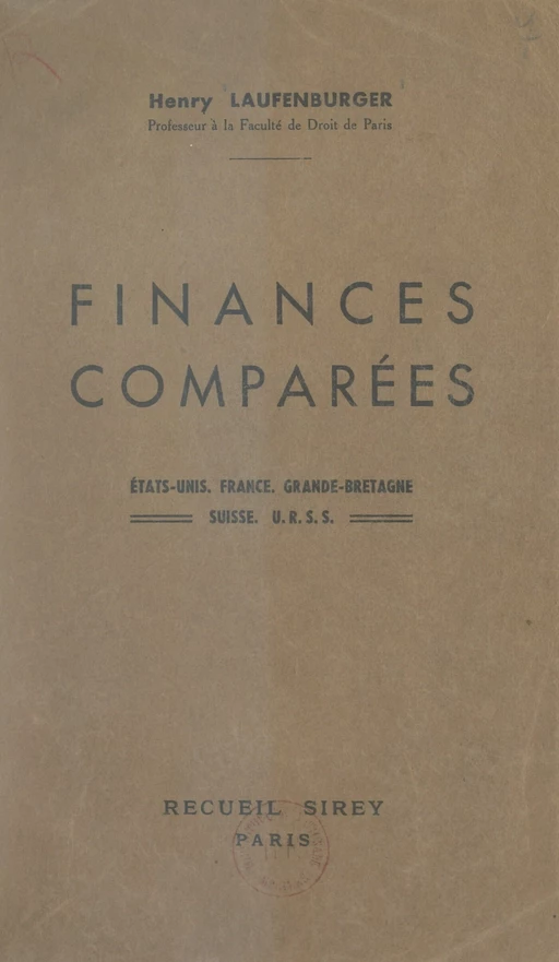 Finances comparées - Henry Laufenburger - FeniXX réédition numérique