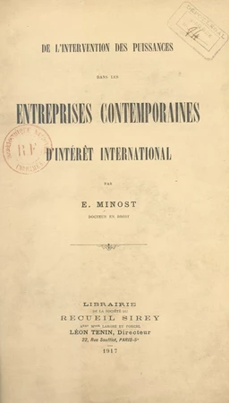 De l'intervention des puissances dans les entreprises contemporaines d'intérêt international