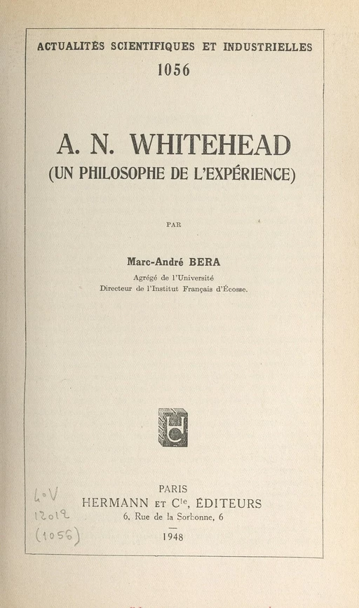 A. N. Whitehead - Marc-André Béra - FeniXX réédition numérique