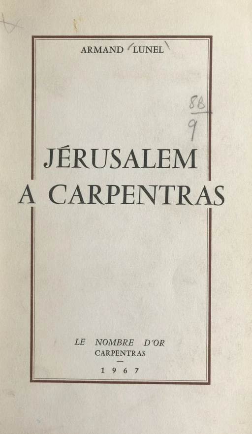 Jérusalem à Carpentras - Armand Lunel - FeniXX réédition numérique