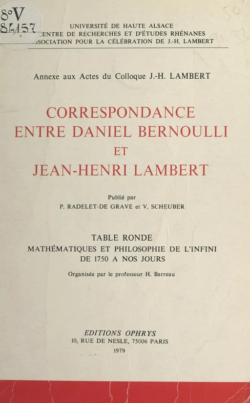 Correspondance entre Daniel Bernoulli et Jean-Henri Lambert - Daniel Bernoulli, Jean-Henri Lambert - FeniXX réédition numérique