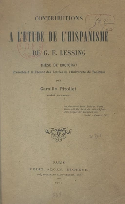 Contributions à l'étude de l'hispanisme de G.-E. Lessing