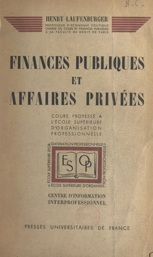 Finances publiques et affaires privées - Henry Laufenburger - FeniXX réédition numérique