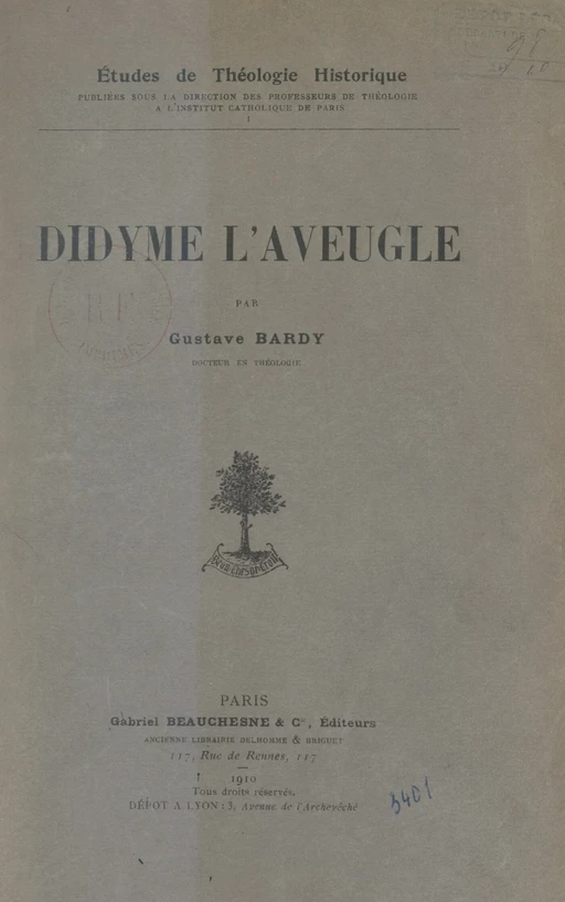 Didyme l'aveugle - Gustave Bardy - FeniXX réédition numérique