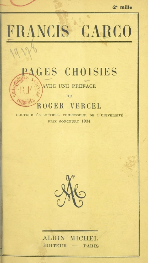 Pages choisies - Francis Carco - FeniXX réédition numérique