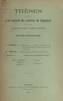 Contribution à l'étude anatomique des téguments séminaux des légumineuses exotiques