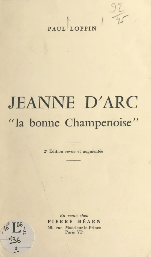 Jeanne d'Arc, la bonne Champenoise - Paul Loppin - FeniXX réédition numérique