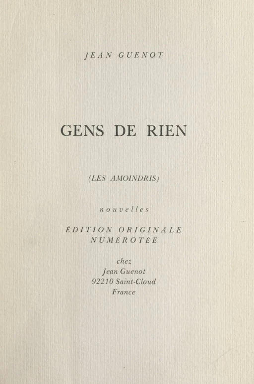 Gens de rien - Jean Guenot - FeniXX réédition numérique