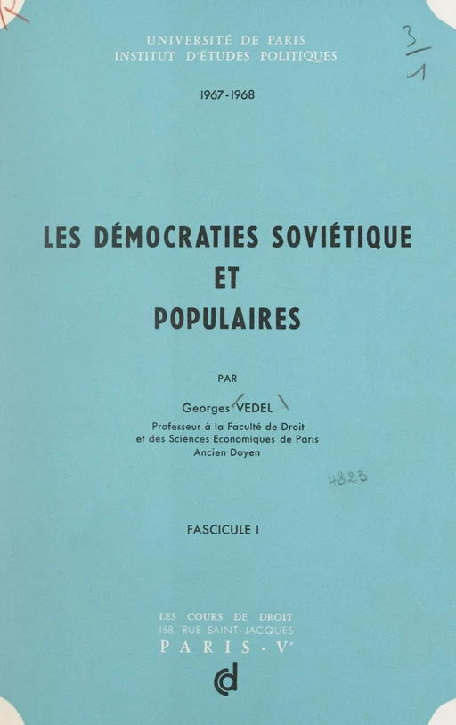 Les démocraties soviétique et populaires (1) - Georges Vedel - FeniXX réédition numérique