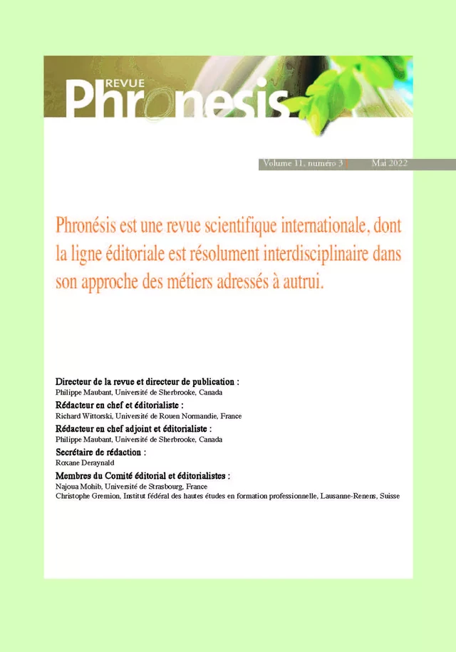 Phronesis. Vol. 11, numéro 3 | 2022. Les fondements philosophiques de l'éducation des adultes - Alain Kerlan, Michel Fabre, Céline Chauvigné - Champ social Editions