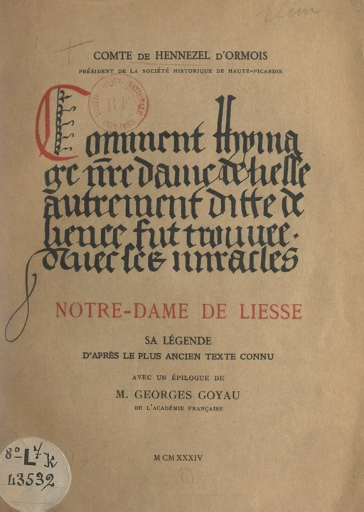 Notre-Dame de Liesse - Jehan Hennezel d'Ormois - FeniXX réédition numérique