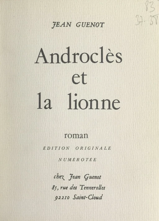 Androclès et la lionne - Jean Guenot - FeniXX réédition numérique