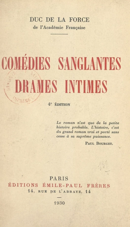 Comédies sanglantes, drames intimes - Auguste de La Force - FeniXX réédition numérique