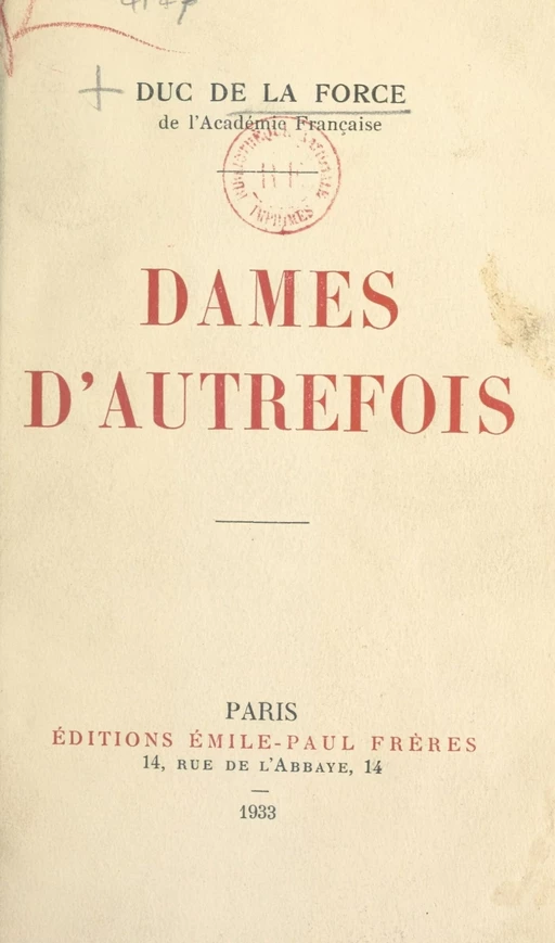 Dames d'autrefois - Auguste de La Force - FeniXX réédition numérique