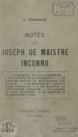 Notes sur Joseph de Maistre inconnu