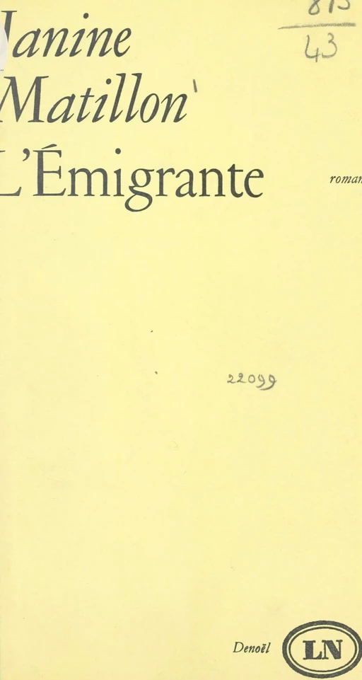 L'émigrante - Janine Matillon - FeniXX réédition numérique