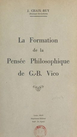 La formation de la pensée philosophique de G.-B. Vico