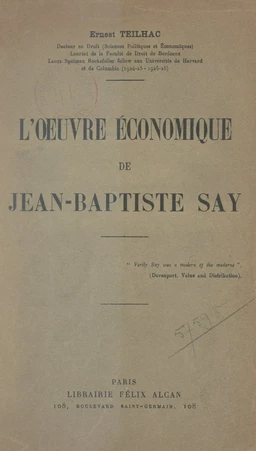 L'œuvre économique de Jean-Baptiste Say