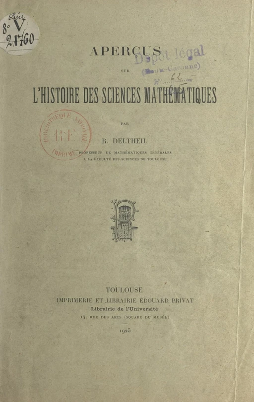 Aperçus sur l'histoire des sciences mathématiques - Robert Deltheil - FeniXX réédition numérique