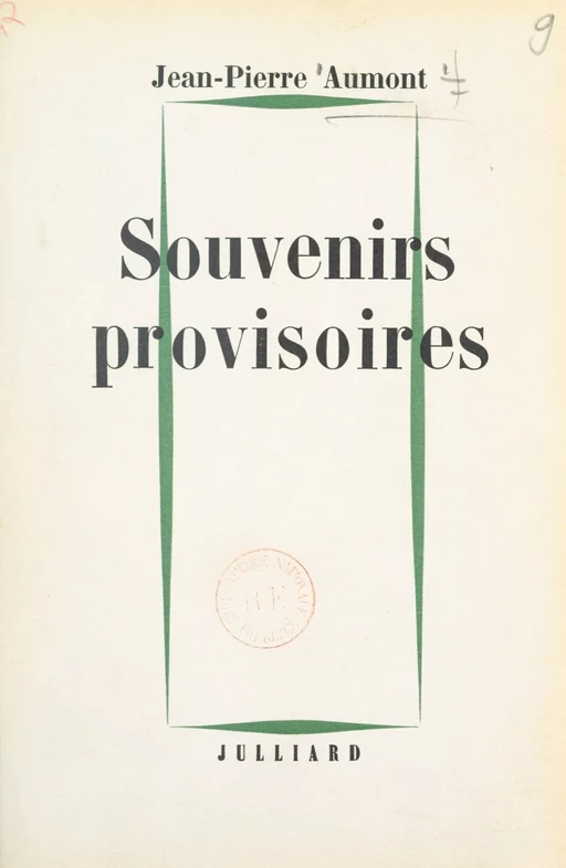 Souvenirs provisoires - Jean-Pierre Aumont - FeniXX réédition numérique