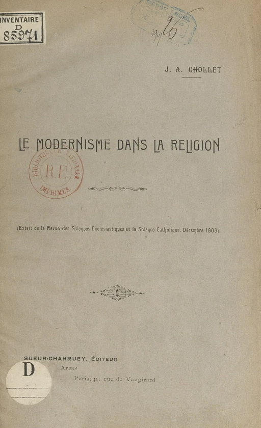 Le modernisme dans la religion - Jean-Arthur Chollet - FeniXX réédition numérique