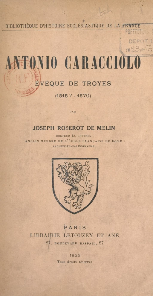 Antonio Caracciolo - Joseph Roserot de Melin - FeniXX réédition numérique