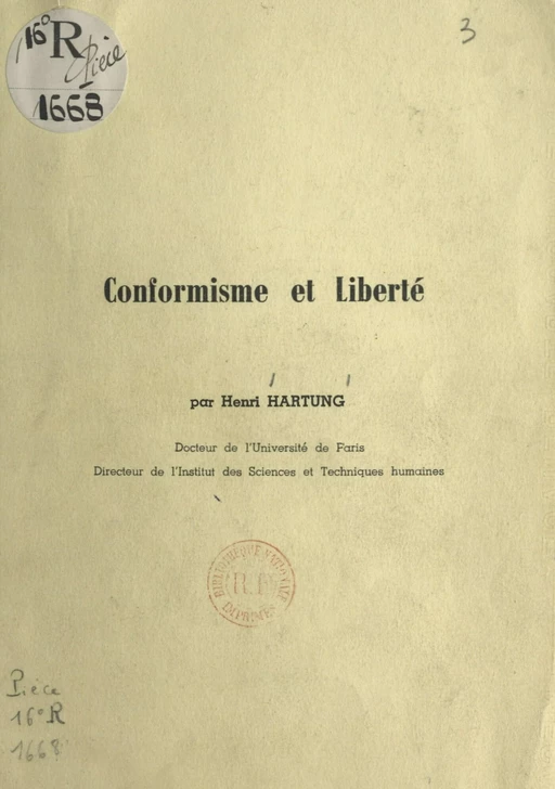 Conformisme et liberté - Henri Hartung - FeniXX réédition numérique