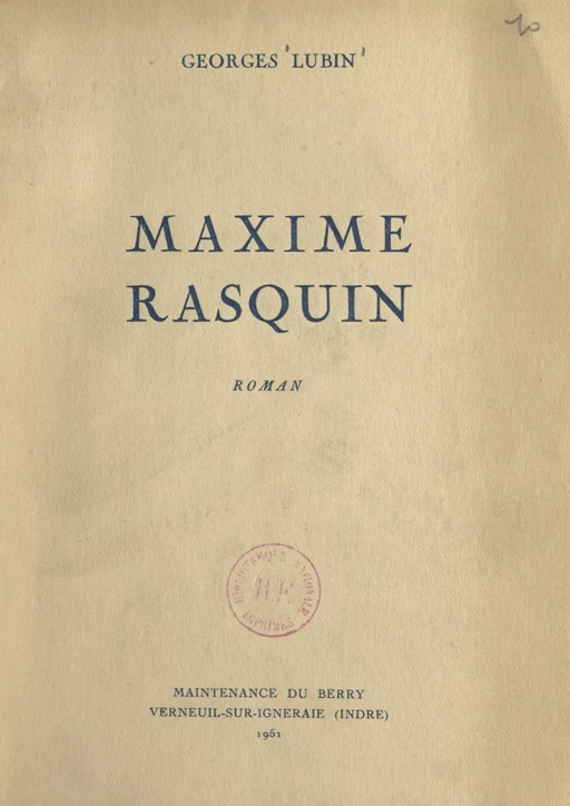 Maxime Rasquin - Georges Lubin - FeniXX réédition numérique