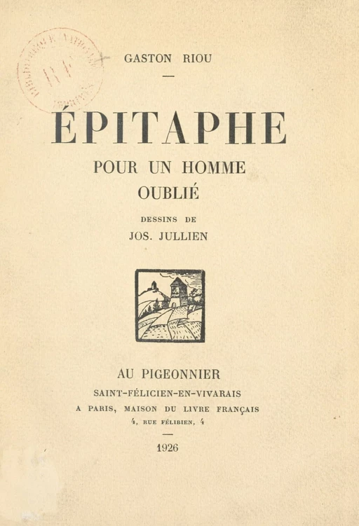 Épitaphe pour un homme oublié - Gaston Riou - FeniXX réédition numérique